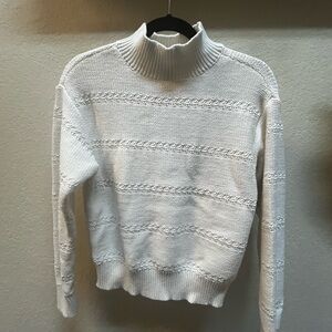 Ann Taylor White Cowl Turtleneck Sweater with Textured Knit